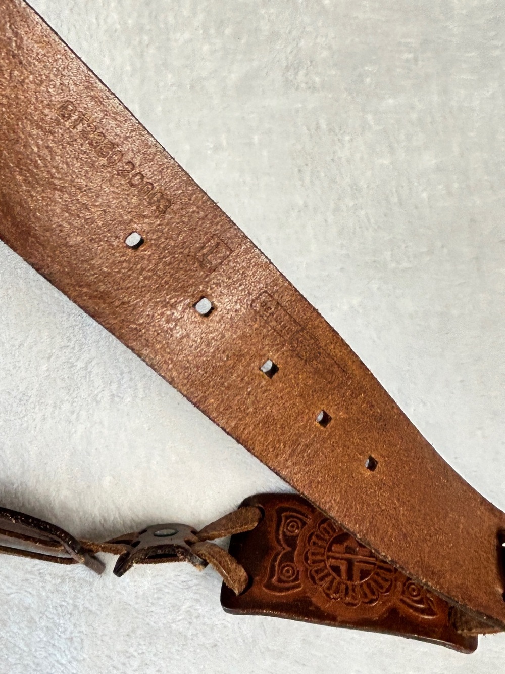 Fossil Tooled Leather Link Belt Southwestern Boho Large Size 34-38" - Picture 3 of 10